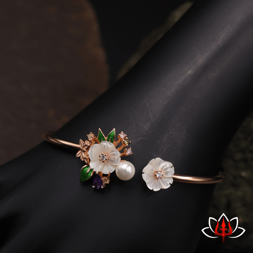 floral silver kada