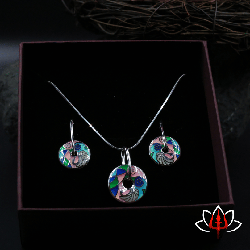 Exquisite Enamel-Painted Pendant Set with Earrings