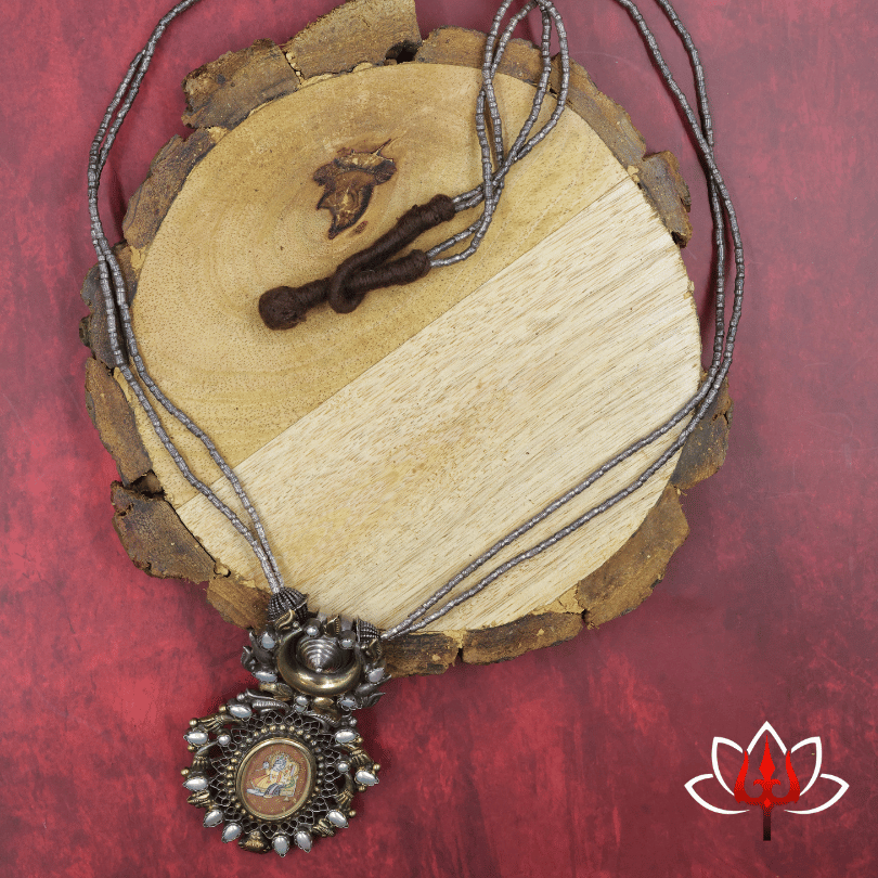 Exquisite Radha-krishna Handcrafted Silver Necklace with Studs