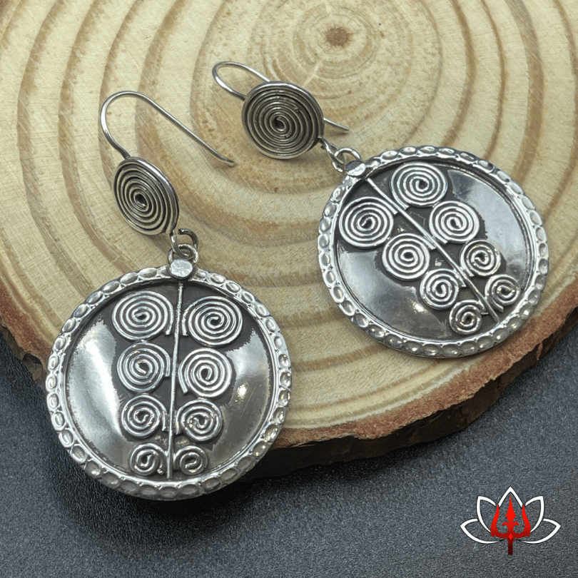 Spiral Ethnic Silver Earrings