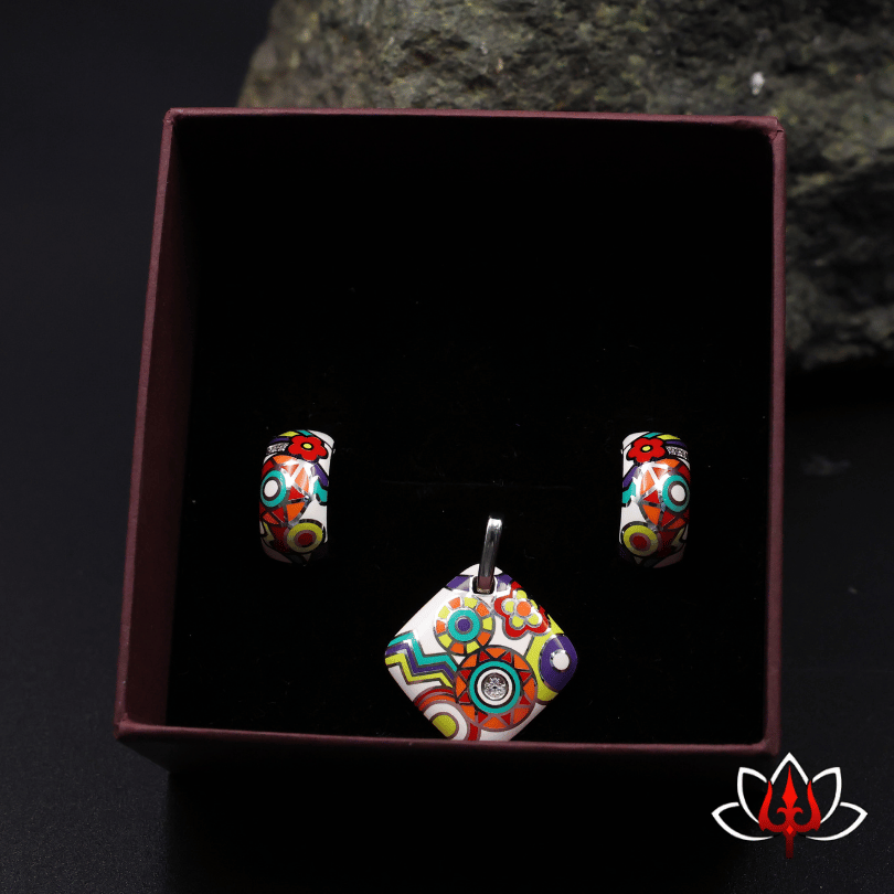Vibrant Enamel-Painted Silver pendant Set – Quirky & Stylish