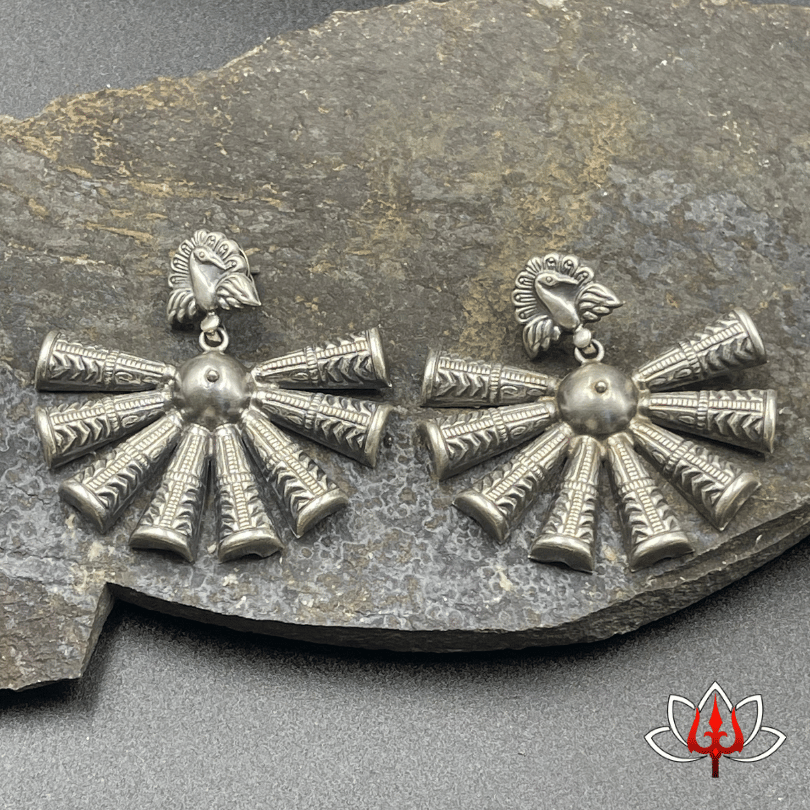 Traditional Peacock Fan Silver Earrings