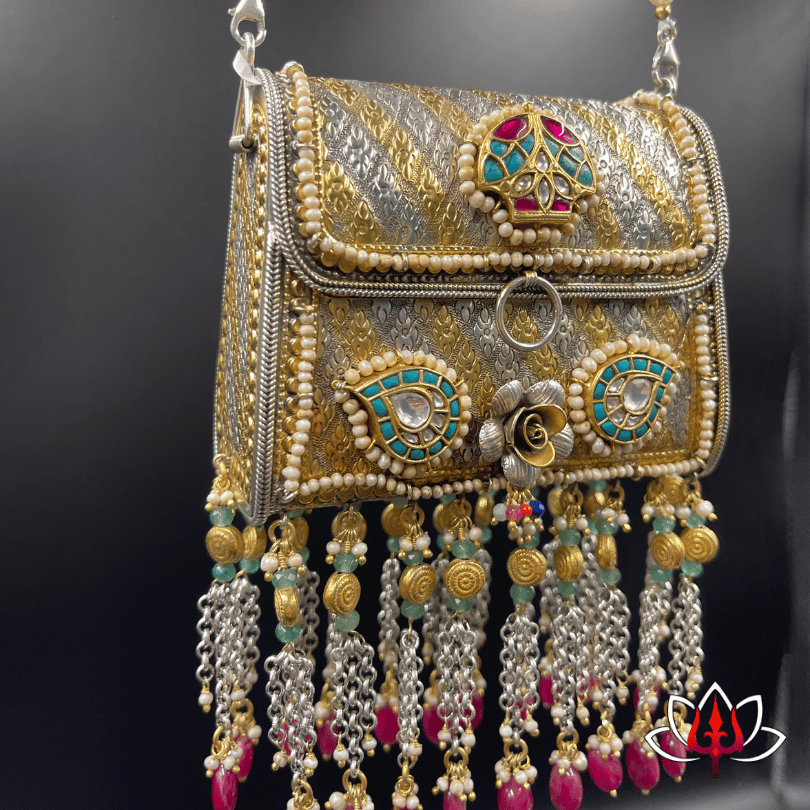 Silver slingbag with Pink & Green Gemstones