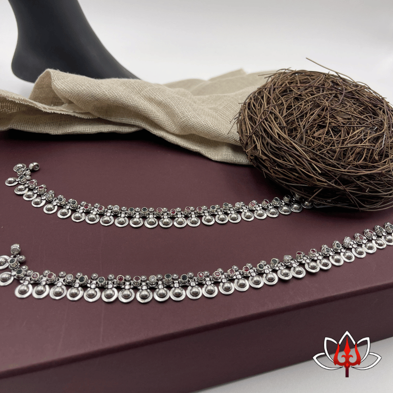 Grand Oxidized Silver Anklets with Intricate Detailing