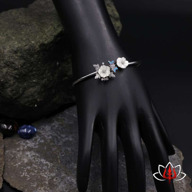floral silver kada
