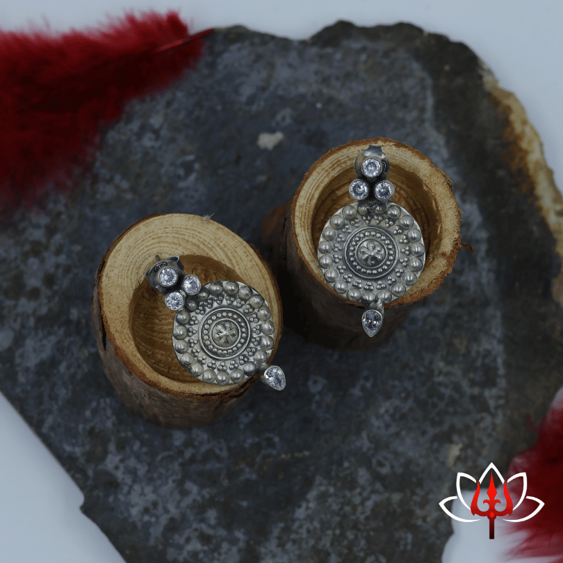 Antique Silver Studded Dangle Earrings