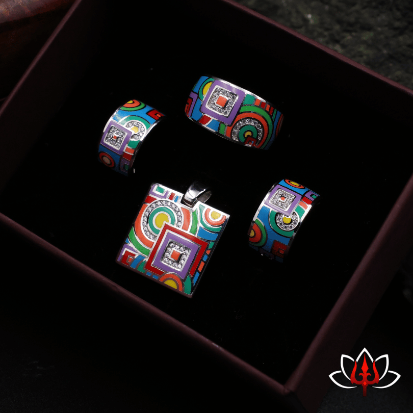 Vibrant Enamel-Painted Silver Jewelry Set – Quirky & Stylish
