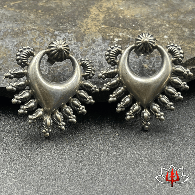 Antique Crescent Hoop Silver Earrings