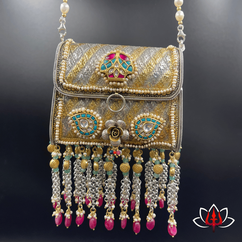 Silver slingbag with Pink & Green Gemstones
