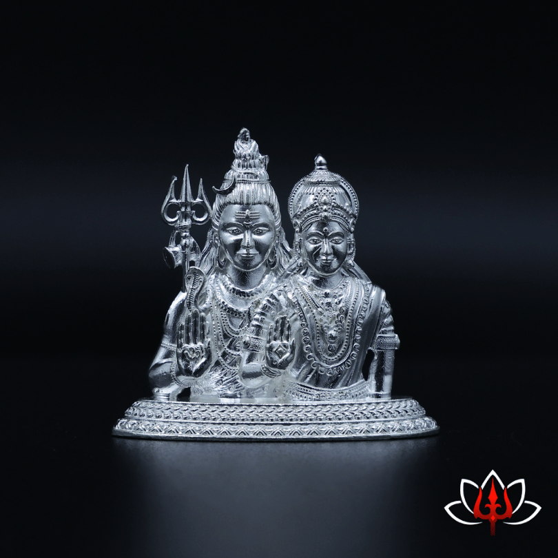Sacred Silver Lord Shiva & Goddess Parvati Idol – Symbol of Divine Union