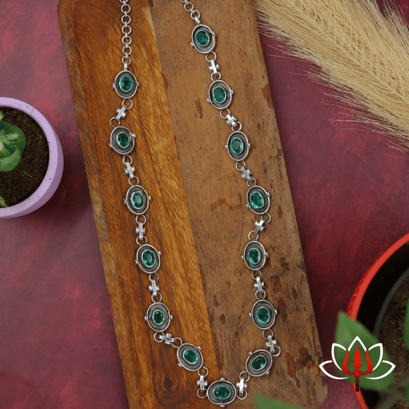 Elegant Silver Necklace with gemstones