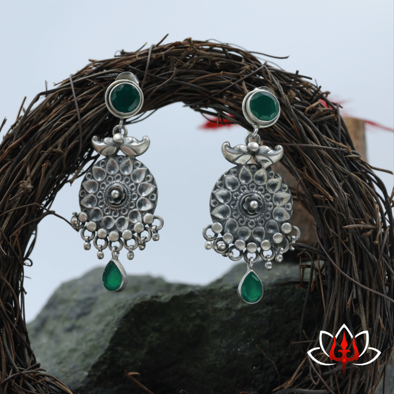 Antique Floral Mandala Silver Earrings