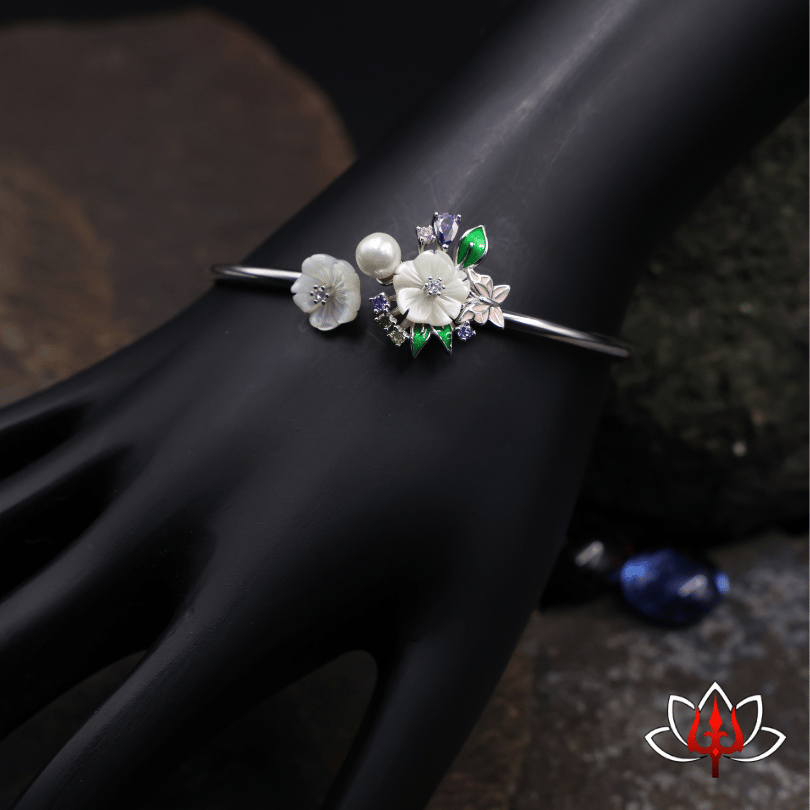 floral silver kada