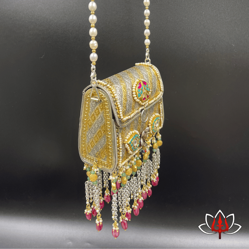 Silver slingbag with Pink & Green Gemstones