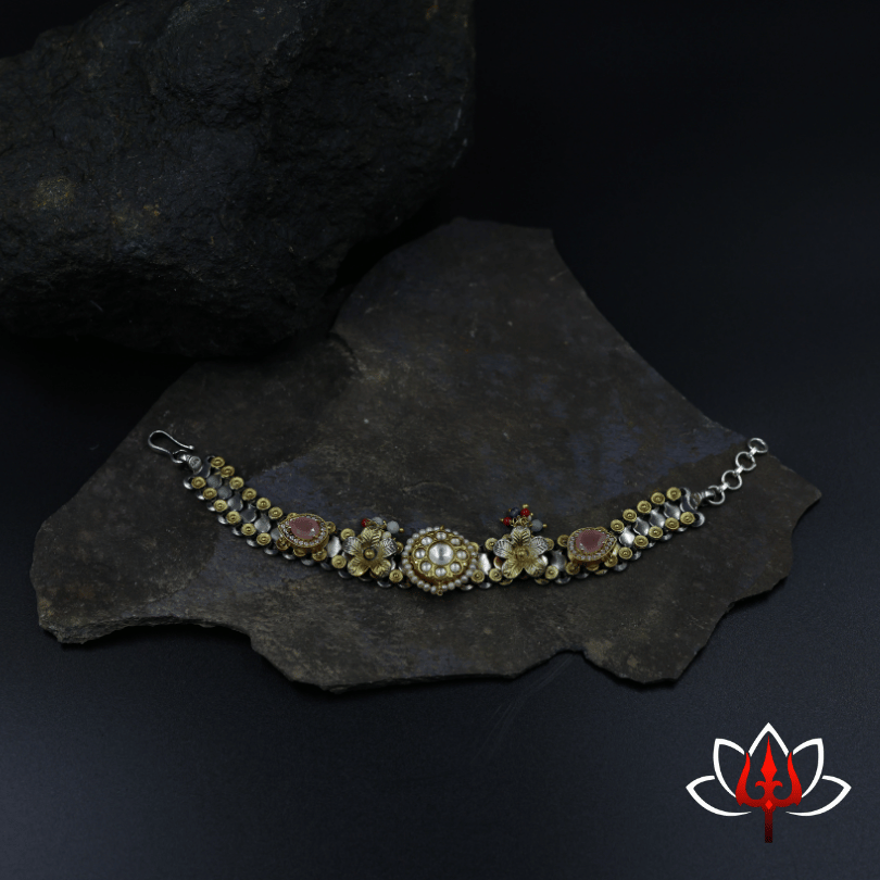 Royal Antique fusion Silver bracelet with Vibrant Gemstones