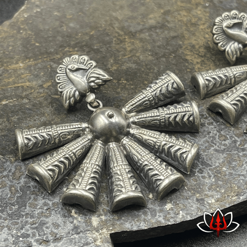 Traditional Peacock Fan Silver Earrings