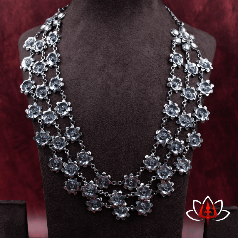 Elegant Floral Cascade Silver Necklace
