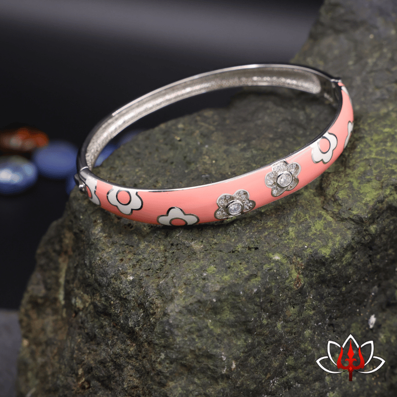 silver enamel painted bracelet/kada