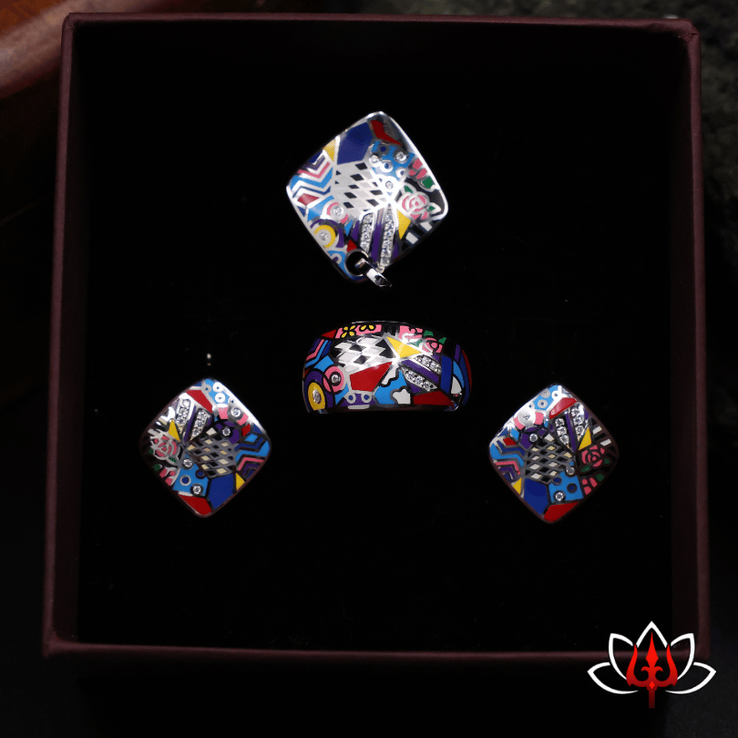 Vibrant Enamel-Painted Silver Jewelry Set – Quirky & Stylish