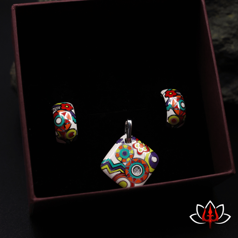 Vibrant Enamel-Painted Silver pendant Set – Quirky & Stylish
