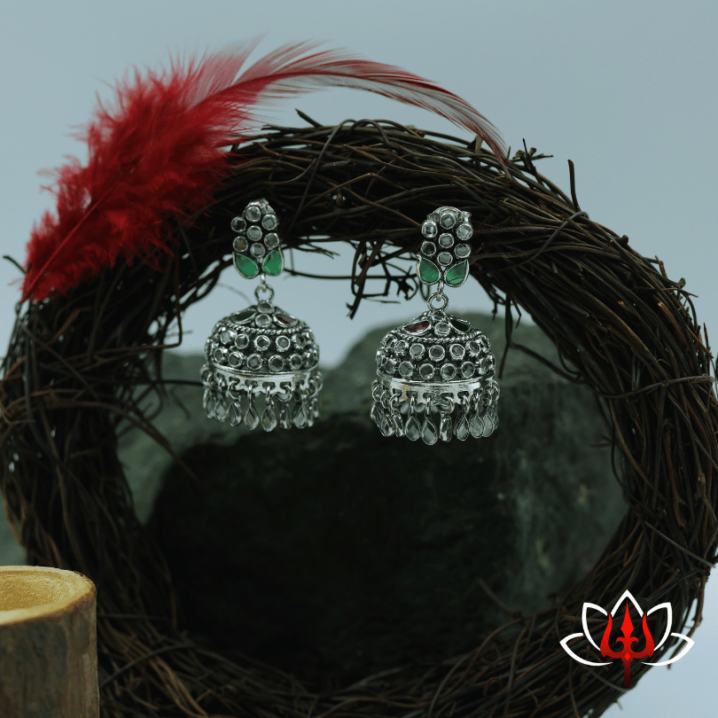 Grand Antique Silver Jhumka Earrings