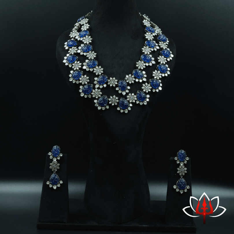 Victorian-Style Blue Stone Silver with earrings