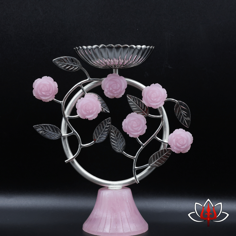 Silver & Rose Quartz Floral Stand – A Symbol of Grace & Tranquility