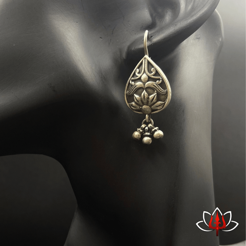 Antique Lotus Motif Silver Earrings