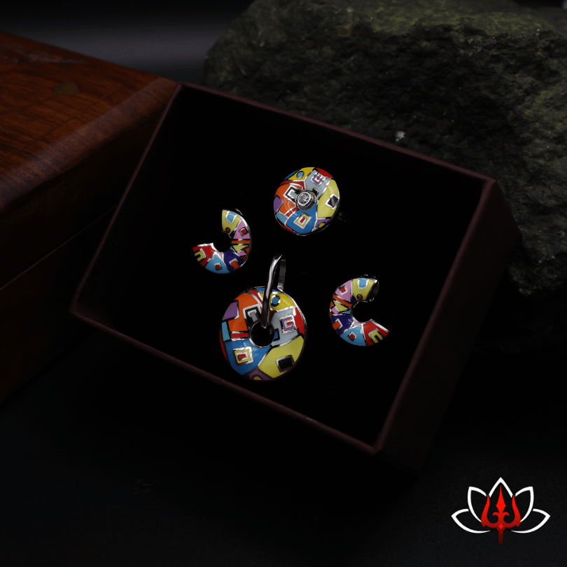 Vibrant Enamel-Painted Silver Jewelry Set – Quirky & Stylish