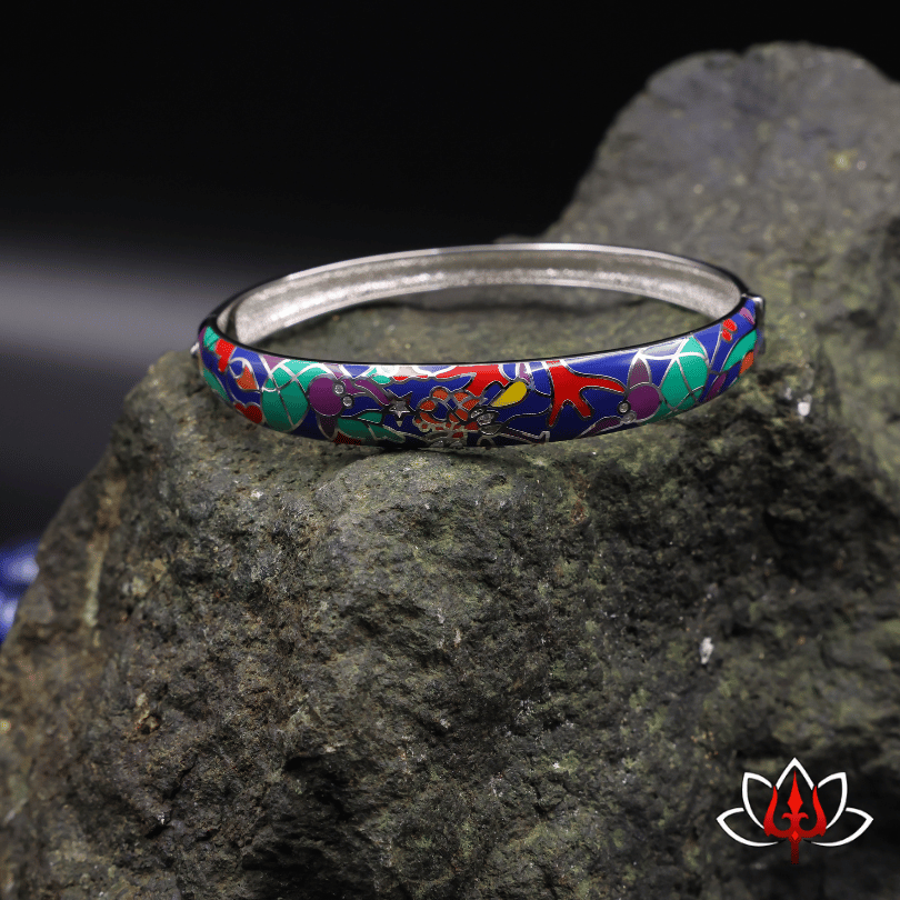silver enamel painted bracelet/kada