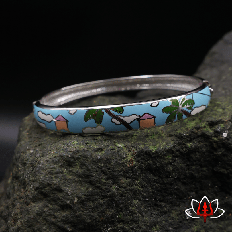 silver enamel painted bracelet/kada