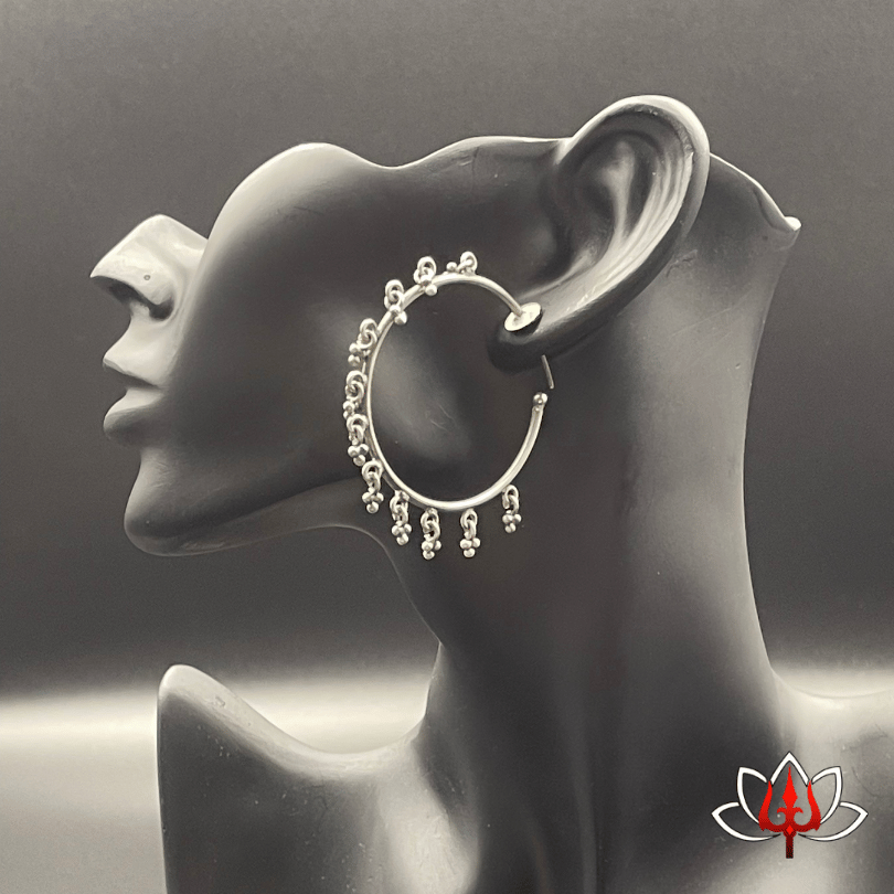 Elegant Silver Hoop Earrings with Dangling Beads
