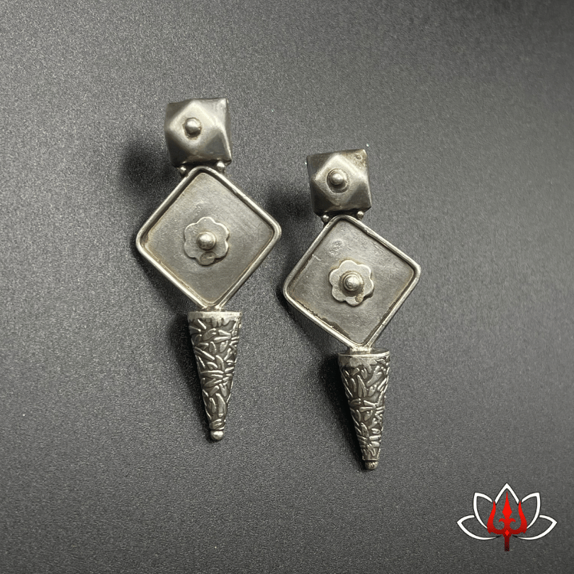 Geometric Floral Silver Earrings